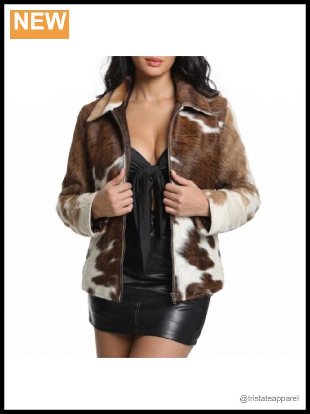 Genuine Hair-On Cowhide Leather Jacket Women's Single-Panel Back